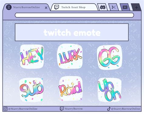 Buy 6 X Twitch Emote Cute, Bright, Rainbow Text Sub Emote, Hype Emote ...