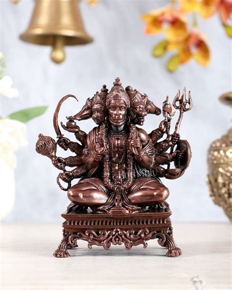 Pure Copper Panchmukhi Hanuman Idol – Crossed Legs Posture 4.5 ...