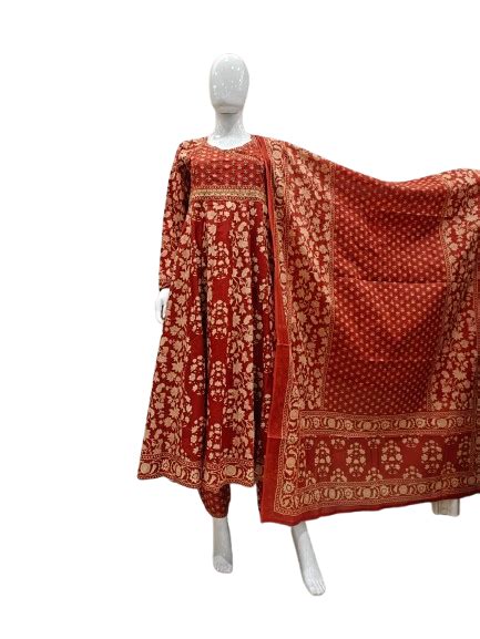 Beautiful Anarkali cotton suit set in rust– Aashvi Couture