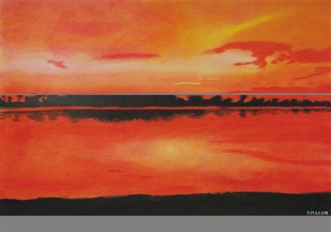 "Red Sky At Night": Red Dry Pastel Painting by SIMON MASON – ArtZolo.com