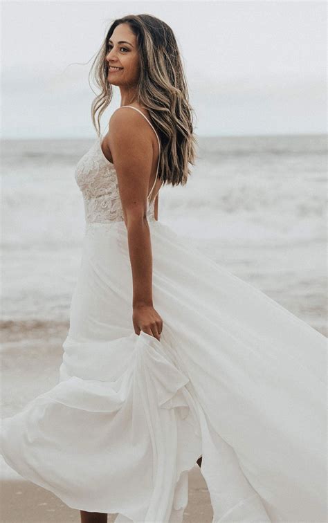 Simple A-Line Wedding Dress with Lace Bodice and Flowing Skirt - Essense of Australia Wedding ...