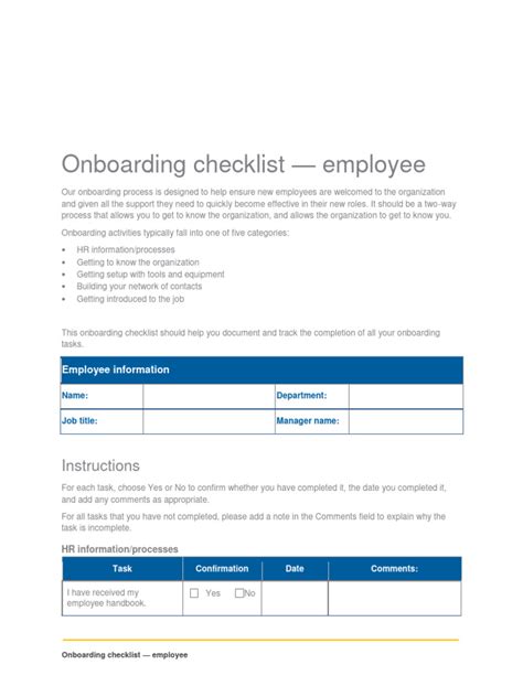 Onboarding Checklist Employee | Download Free PDF | Employment | Performance Management