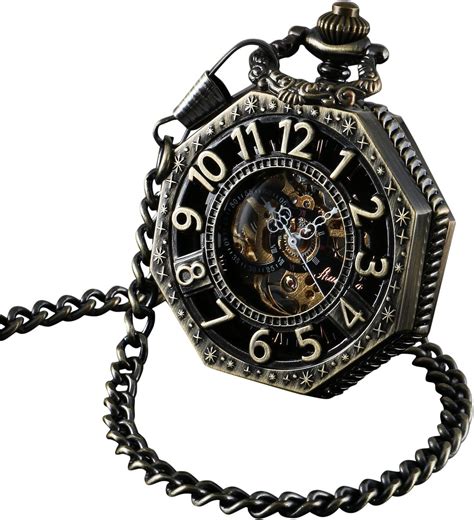 ShoppeWatch Mens Pocket Watch with Chain Hand Winding Vintage Pocket ...