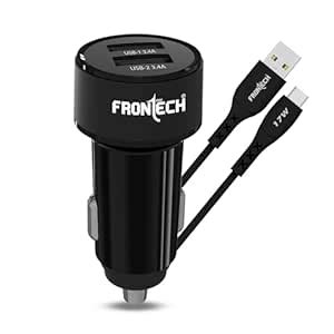 FRONTECH 17W Dual USB Car Charger with 1M Type-C Cable | Fast Charging ...