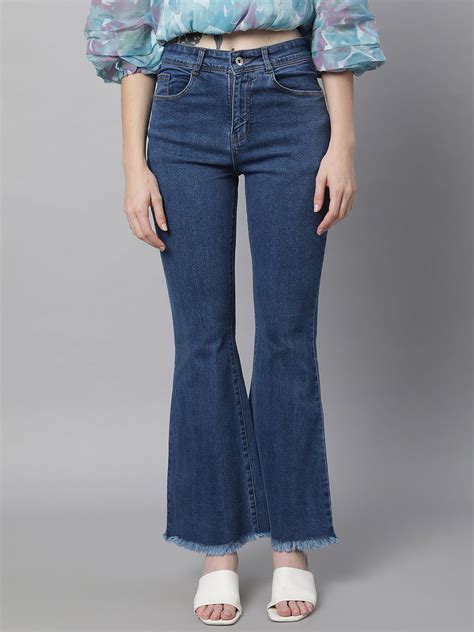 Women High Rise Slim Fit Bell Bottom Blue Jeans – Global...