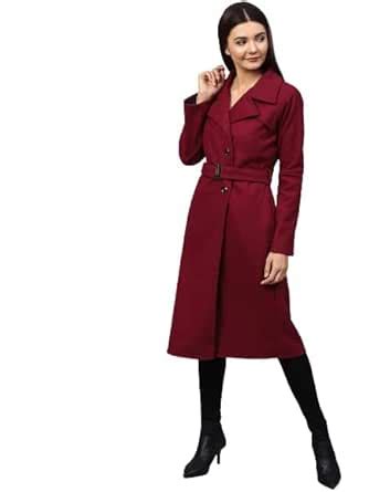 Buy PoshBery Athena Women Maroon Solid Longline Overcoat (XS) at Amazon.in