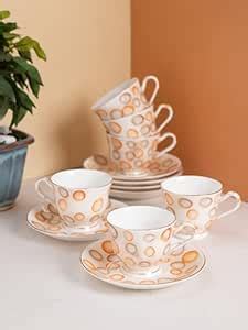 Buy JCPL Fine Ceramic Printed Cup & Saucer Set of 12 (6 Cups + 6 ...