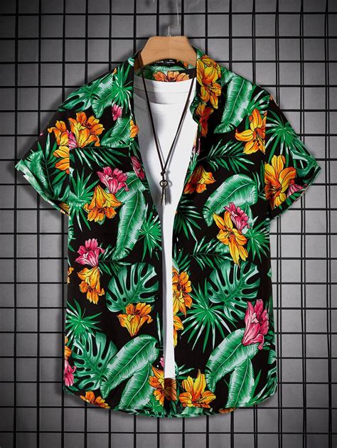 Manfinity ModaGents Men Tropical Print Shirt Without Tee , Slim Fit ...
