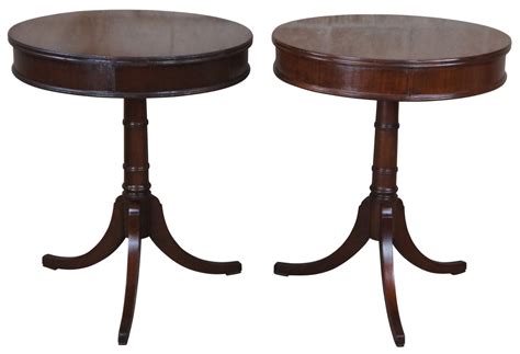 2 Vintage Mid Century Duncan Phyfe Style Mahogany Pedestal Side Accent ...