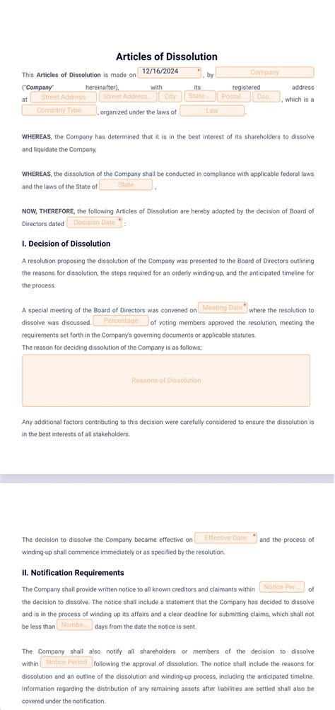 Articles of Dissolution Template - PDF Templates | Jotform