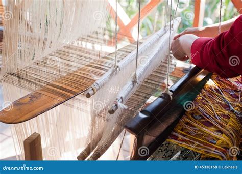 Woman Weaving Silk at Manual Loom. Laos Stock Photo - Image of asian ...