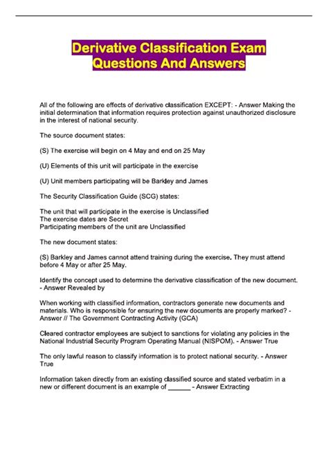 Derivative classification exam questions and answers - Psi cosmetology ...