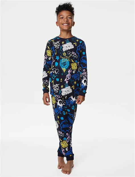 Buy Cotton Rich Graffiti Slogan Pyjamas (7-14 Yrs) at Marks & Spencer