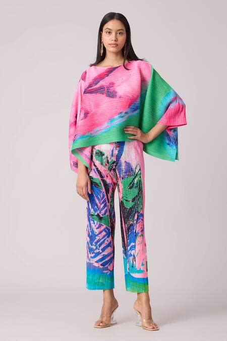 Buy Pink Polyester Alana Abstract Print Cape Top And Pant Set For Women ...