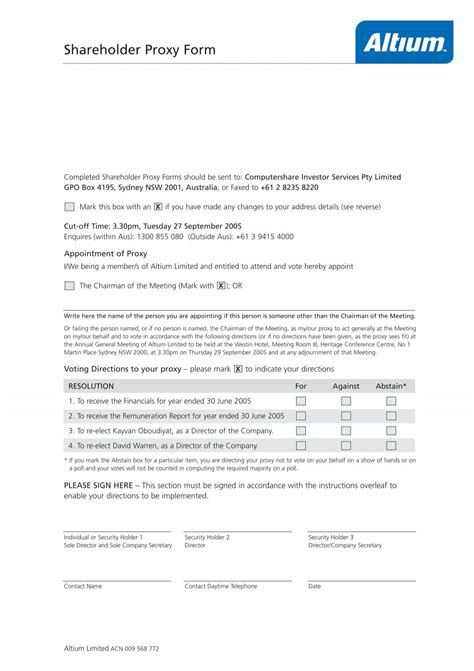 Example Shareholder Voting Proxy Form 的图像结果