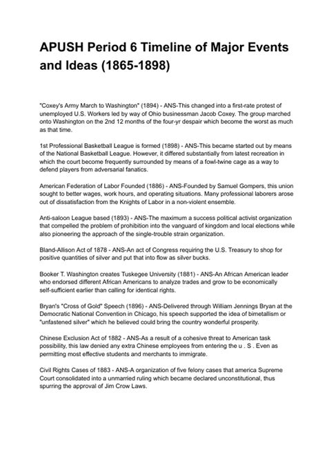 APUSH Period 6 Timeline of Major Events and Ideas () NEWEST 2024/2025 ...