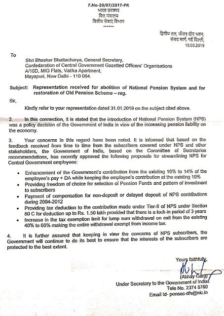 Reply on NPS to the Representation of Confederation of Central ...