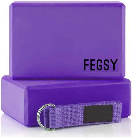 FEGSY High Density Foam Yoga Block Brick Set of 2 with Yoga Strap for ...