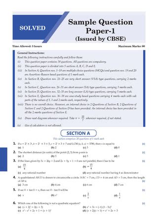 CBSE 15 Sample Question Papers Class 10 Mathematics Standard for 2026 ...