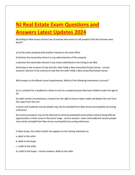 NJ Real Estate Exam Questions and Answers Latest Updates 2024.pdf ...