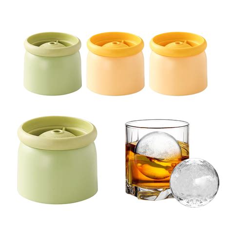 Round Ice Cube Molds Set of 4,Make 2.4 Inch Spherelce ice for Whiskey, Cocktails and Drinks.ice ...