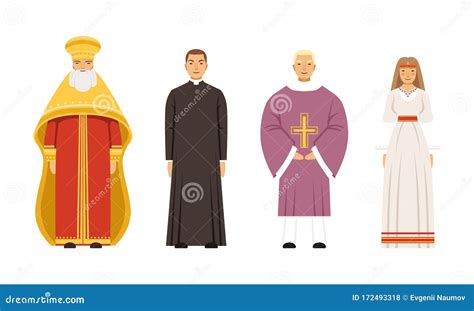 Religion People Characters in Traditional Clothes Collection, Orthodox Metropolitan, Catholic ...