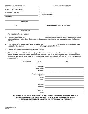 Fillable Online greenvillecounty *PETITION FOR ELECTIVE SHARE ...