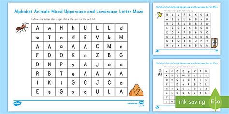 Alphabet Animals Mixed Uppercase and Lowercase Letter Maze Activities
