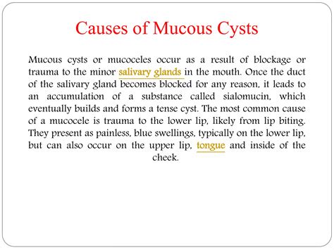 Mucous cysts (Mucoceles): Symptoms, causes, treatment and preventions. | PPTX