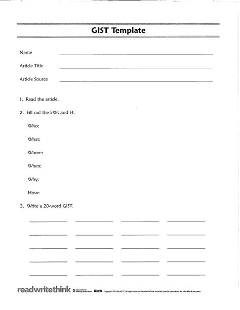 Get The Gist Worksheet