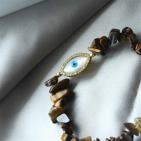 Evil Eye Bracelet with Healing Stone Tiger Eye – Elaa