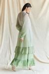 Buy Green Silk Keyhole Neck Tiered Hemline Maxi Dress For Women by ...