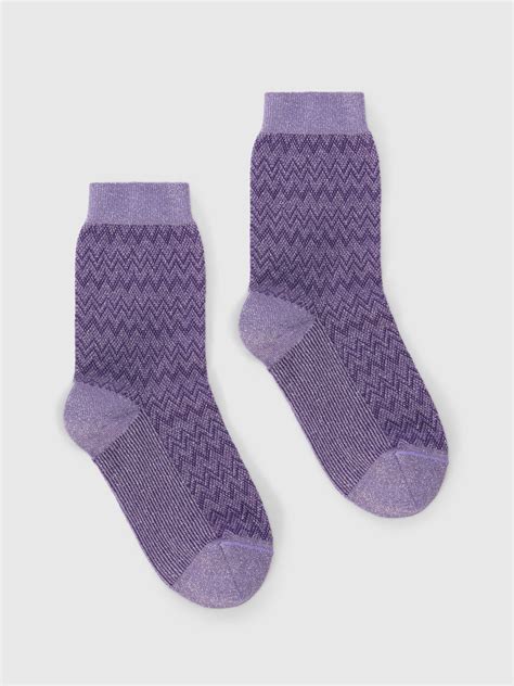 Short lamé knit socks with zigzag pattern Multicoloured | Missoni