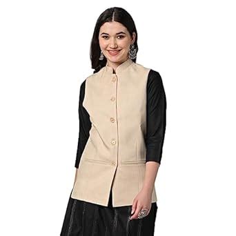 Buy Vastraa Fusion WoWomen's Cotton Blended Festive Nehru Jacket ...