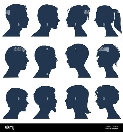 Man and woman face profile vector silhouettes. Silhouette of human head ...