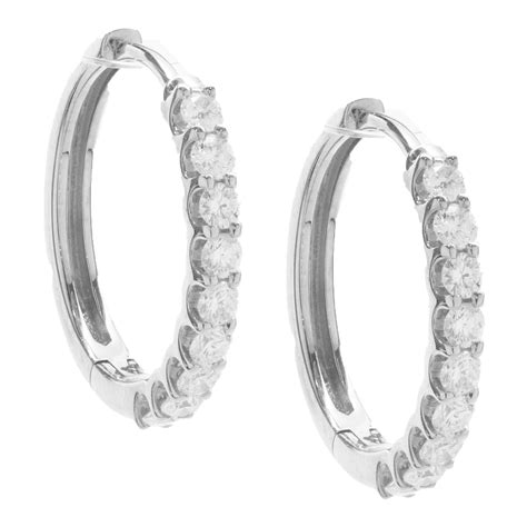 14 Karat White Gold Diamond Huggie Hoop Earrings at 1stDibs