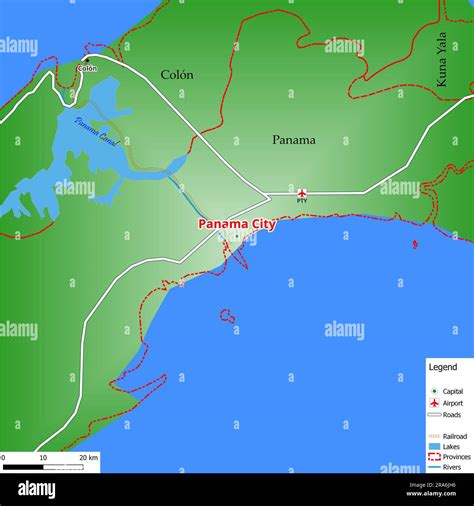 Map of the capital city Panama City with main streets, rivers, lakes ...