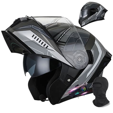 Bluetooth Modular Motorcycle Helmet DOT Approved Full Face Flip Up Helmets with Anti-Fog Double ...