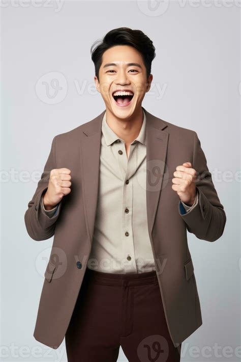 Handsome asian man emotional dynamic gestures on solid background AI ...