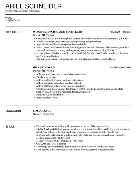 Crna Resume Examples - JulieAdelson Blog