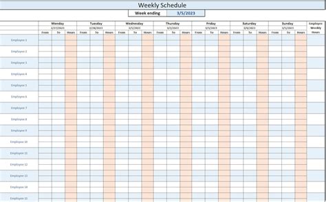 Image result for Excel Weekly Schedule Spreadsheet Editable