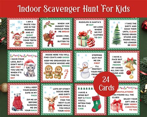 Indoor Christmas Scavenger Hunt for Kids, Christmas Treasure Hunt Cards ...