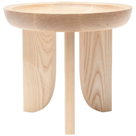 Dish Solid Wood Contemporary Sculptural Carved Side Coffee Stool Table ...