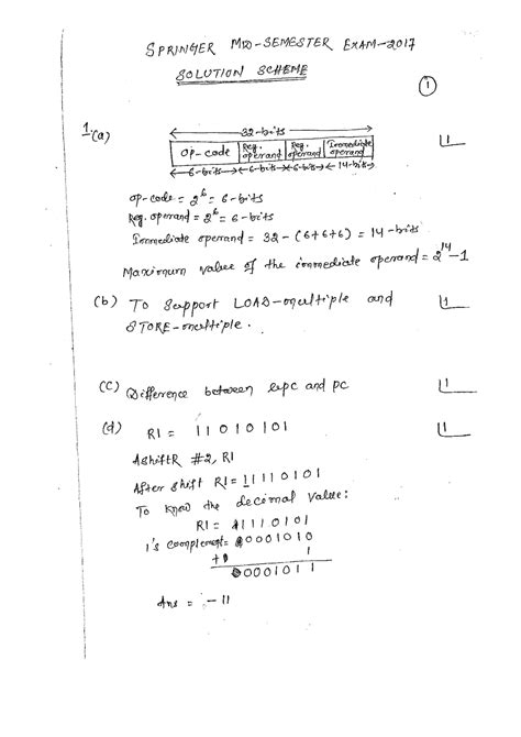COA 2017 Mid Sem Solution Scheme - Computer Architecture - Studocu