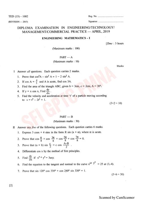 Maths question and answer key - Basic mechanical engineering - Scanned ...