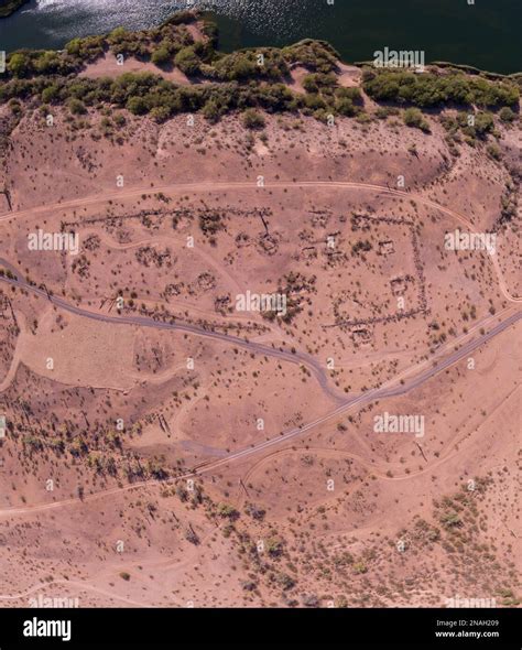 An aerial view of Hohokam ruins near Agua Fria river, Peoria Lakes ...