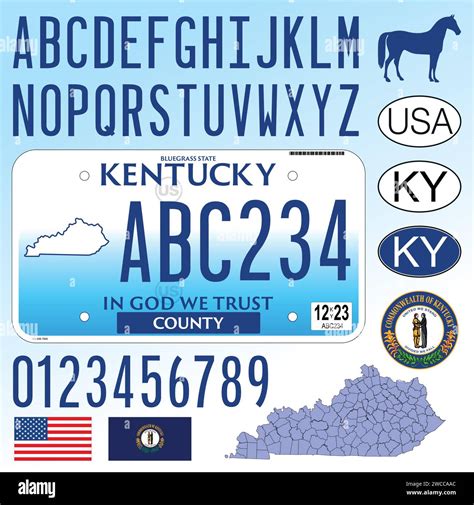 Kentucky car license plate pattern, letters, numbers and symbols ...