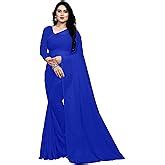 Sidhidata Women's Plain Georgette Saree With Unstitched Blouse Piece ...