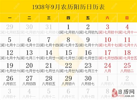 1938年日历表,1938年农历表（阴历阳历节日对照表） - 日历网