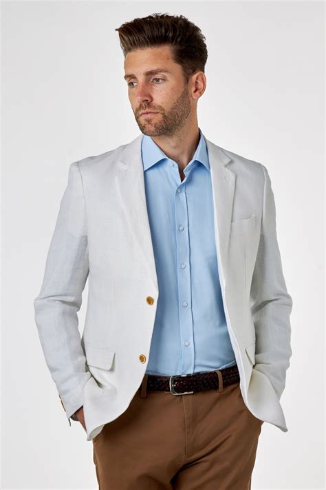 Mens Off White Herringbone Pure Linen Suit Jacket Tailored Fit – XPOSED
